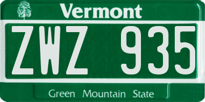 VT license plate ZWZ935
