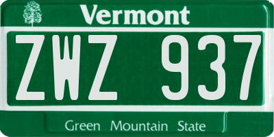 VT license plate ZWZ937