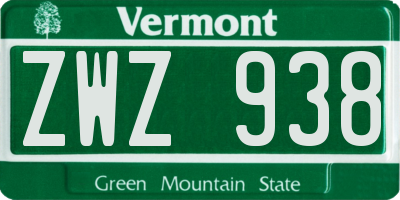 VT license plate ZWZ938
