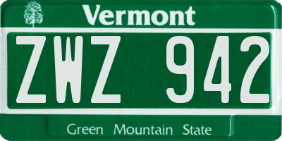 VT license plate ZWZ942