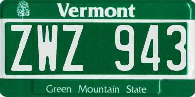VT license plate ZWZ943