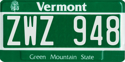 VT license plate ZWZ948