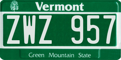 VT license plate ZWZ957