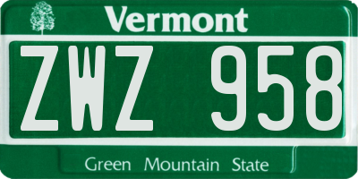 VT license plate ZWZ958