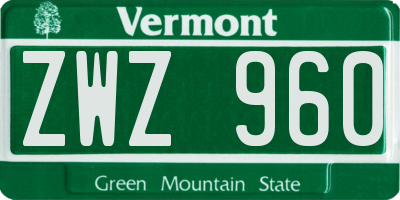 VT license plate ZWZ960