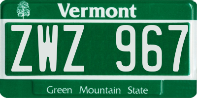 VT license plate ZWZ967