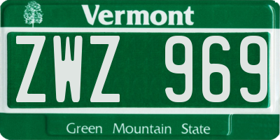 VT license plate ZWZ969
