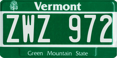VT license plate ZWZ972