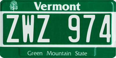 VT license plate ZWZ974