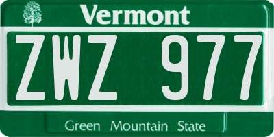 VT license plate ZWZ977