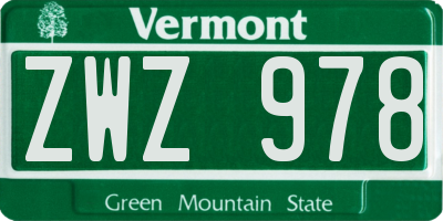 VT license plate ZWZ978