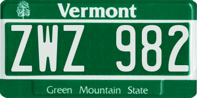 VT license plate ZWZ982