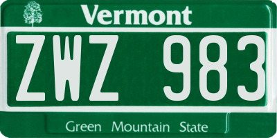 VT license plate ZWZ983