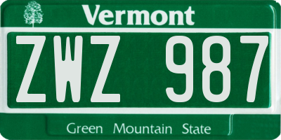 VT license plate ZWZ987