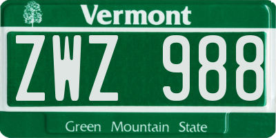VT license plate ZWZ988