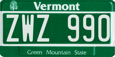 VT license plate ZWZ990