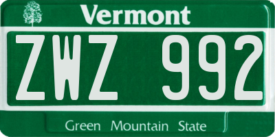 VT license plate ZWZ992