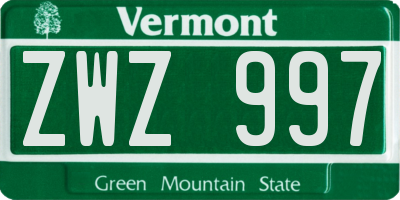 VT license plate ZWZ997