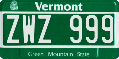 VT license plate ZWZ999