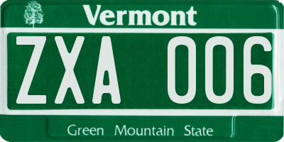 VT license plate ZXA006