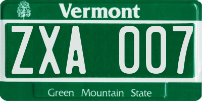VT license plate ZXA007