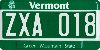 VT license plate ZXA018