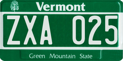 VT license plate ZXA025