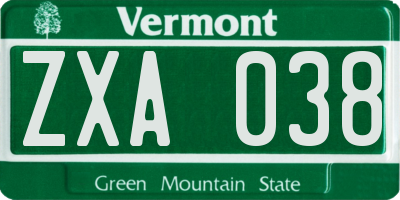 VT license plate ZXA038
