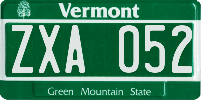 VT license plate ZXA052