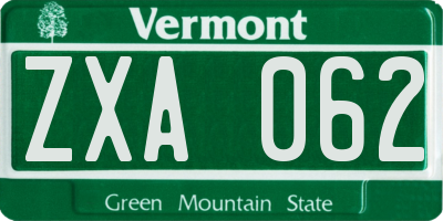 VT license plate ZXA062