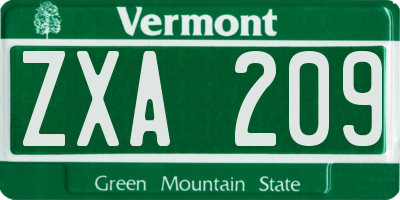 VT license plate ZXA209