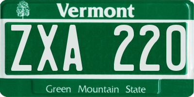 VT license plate ZXA220