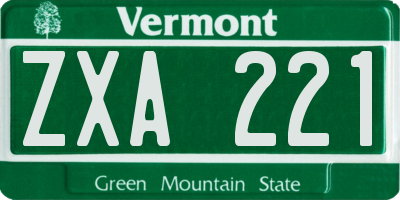 VT license plate ZXA221