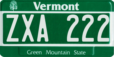 VT license plate ZXA222