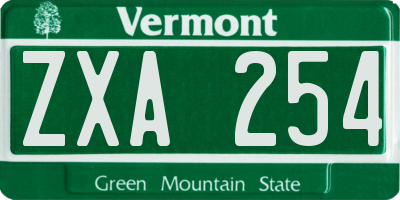 VT license plate ZXA254