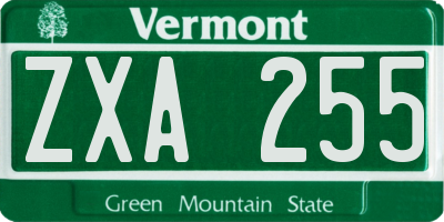 VT license plate ZXA255