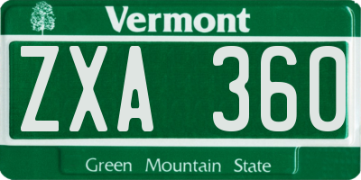 VT license plate ZXA360