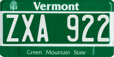 VT license plate ZXA922