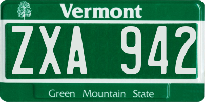 VT license plate ZXA942