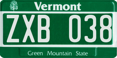 VT license plate ZXB038