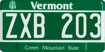 VT license plate ZXB203
