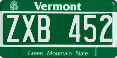 VT license plate ZXB452