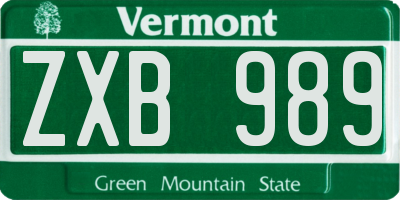 VT license plate ZXB989