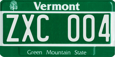 VT license plate ZXC004