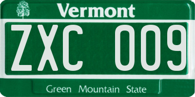 VT license plate ZXC009