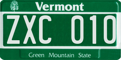 VT license plate ZXC010