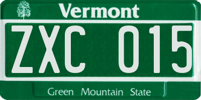 VT license plate ZXC015