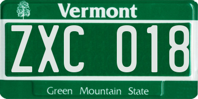 VT license plate ZXC018