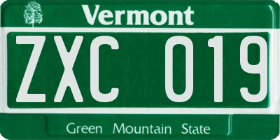 VT license plate ZXC019