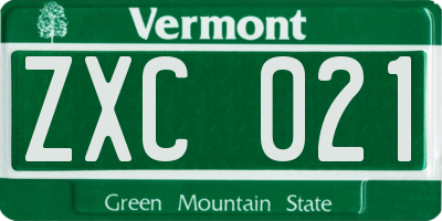 VT license plate ZXC021